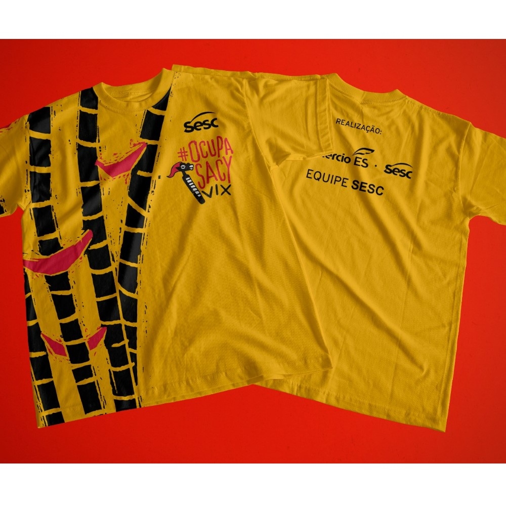 Camiseta em malha poliéster mostarda-23011MA