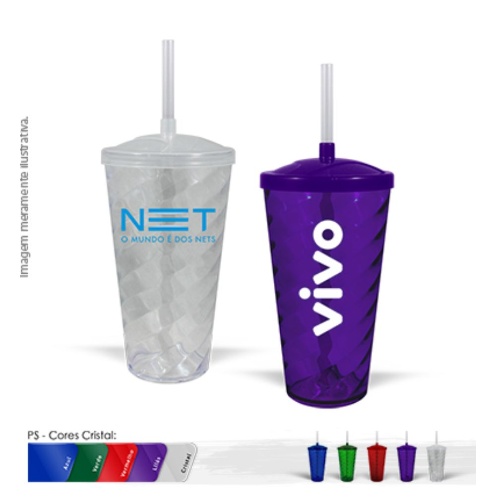 Copo Twist com tampa e canudo 